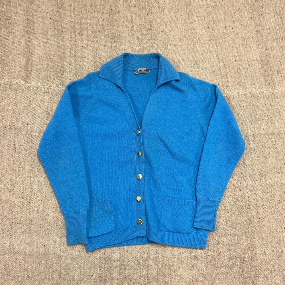 Vintage Gray‎ Knitwear Cardigan Sweater Women's Small Blue 1960s Wool
